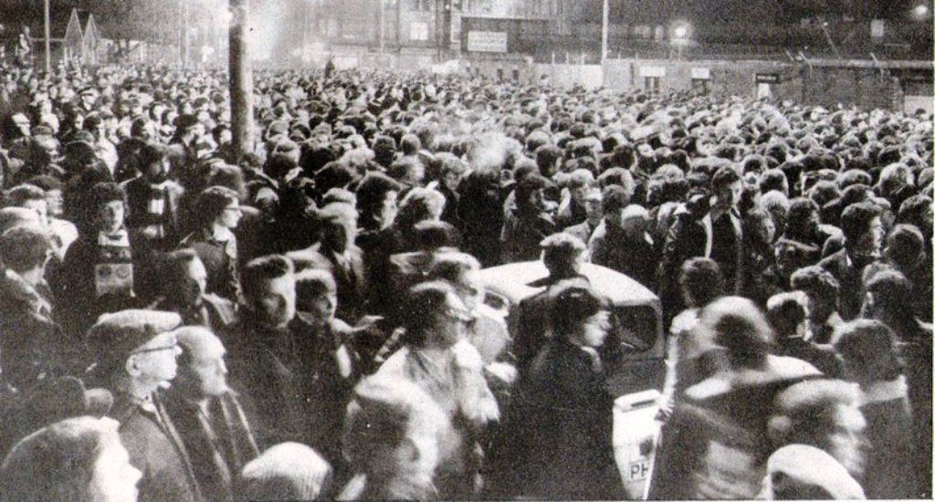Celtic fans queue at Love Street in 1980