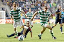 Celtic FC defenders Glenn Loovens ( 22) Milan Misun ( 15)